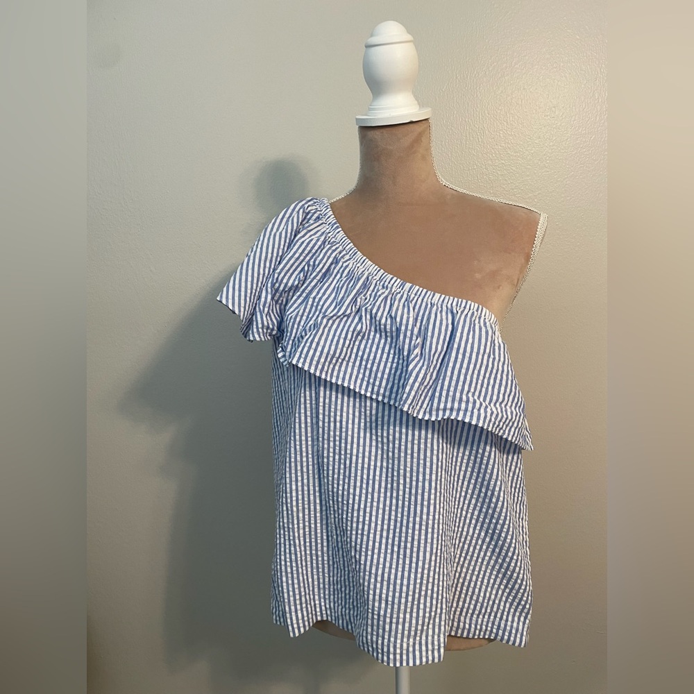 Vineyard Vines One-Shoulder Blue and White Dress